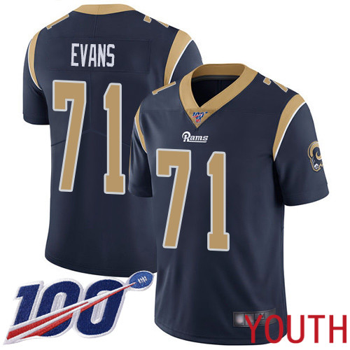 Los Angeles Rams Limited Navy Blue Youth Bobby Evans Home Jersey NFL Football #71 100th Season Vapor Untouchable